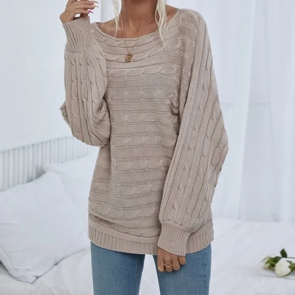 Khaki Chunky Knit Sweater Top Winter Minimalist - Picture 3 of 4